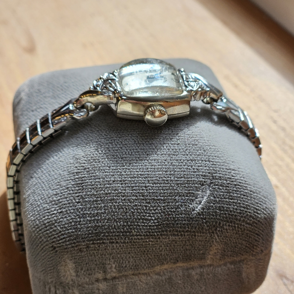 Hamilton Vtg Art Deco 14K White Gold And Diamond Accent Cocktail Watch - Picture 11 of 11